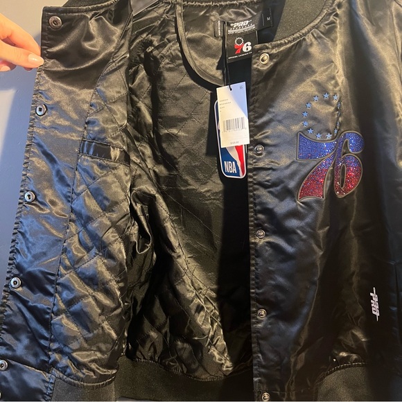 New Black Gemstone Satin 76ers Jacket - Picture 5 of 7